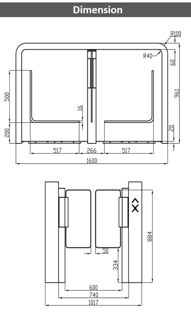 Dimensions Speed Gate Turnstile Stainless Steel Luggage Friendly ASW-AR-15